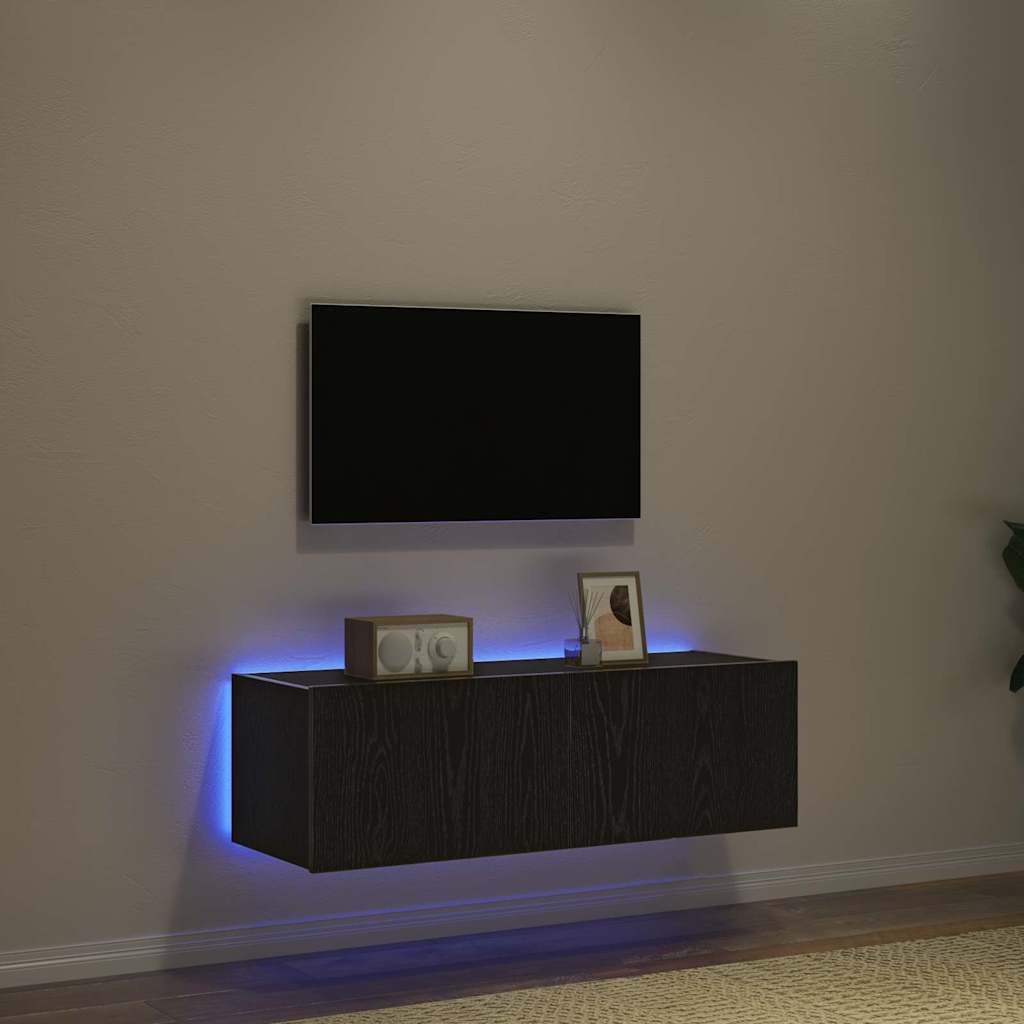 Meuble TV mural avec LED 2 pcs Chêne noir 100 x 35 x 31 cm - XIOS