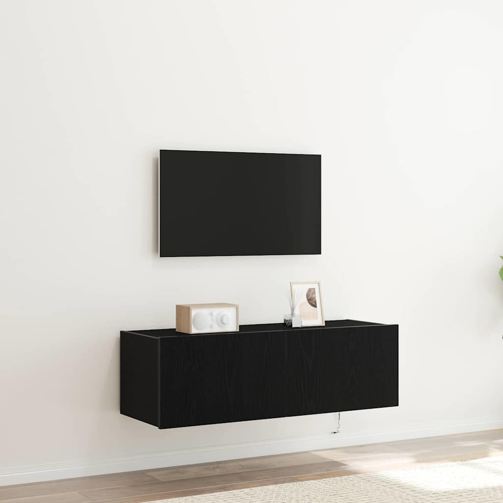 Meuble TV mural avec LED 2 pcs Chêne noir 100 x 35 x 31 cm - XIOS