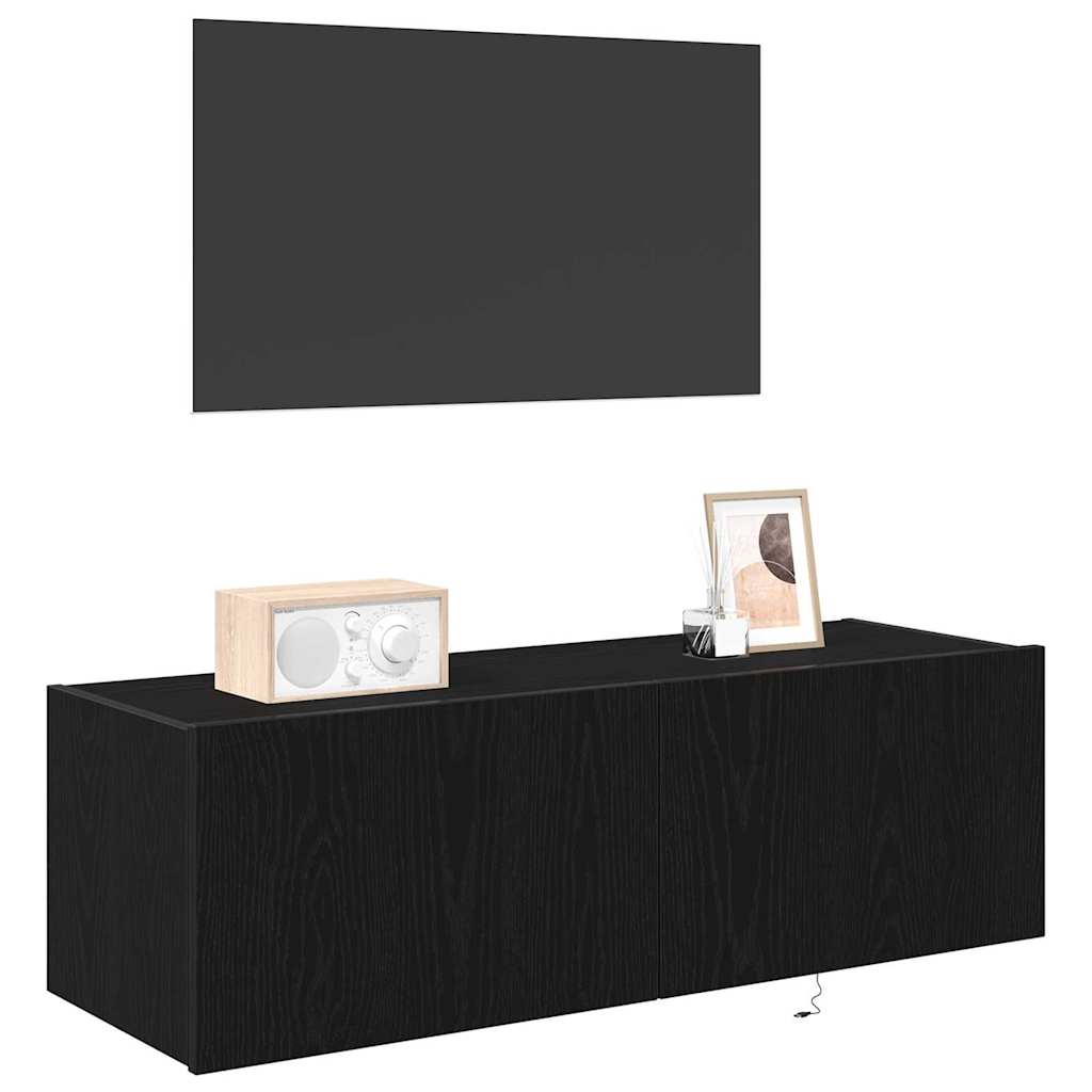 Meuble TV mural avec LED 2 pcs Chêne noir 100 x 35 x 31 cm - XIOS