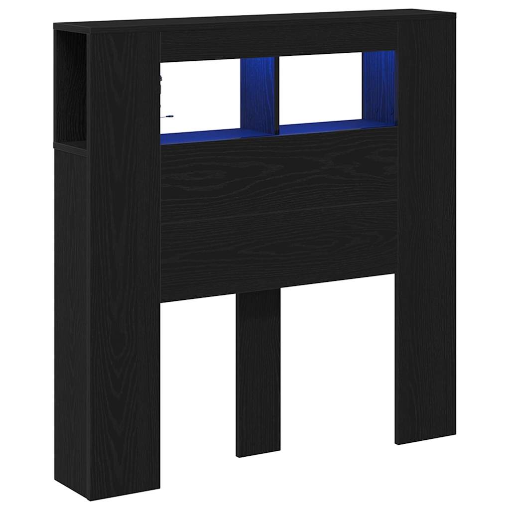 Tête de lit LED avec étagère Chêne noir 100 x 18,5 x 103,5 cm