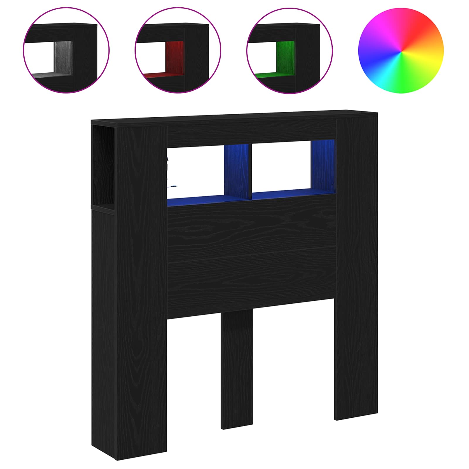 Tête de lit LED avec étagère Chêne noir 100 x 18,5 x 103,5 cm - XIOS