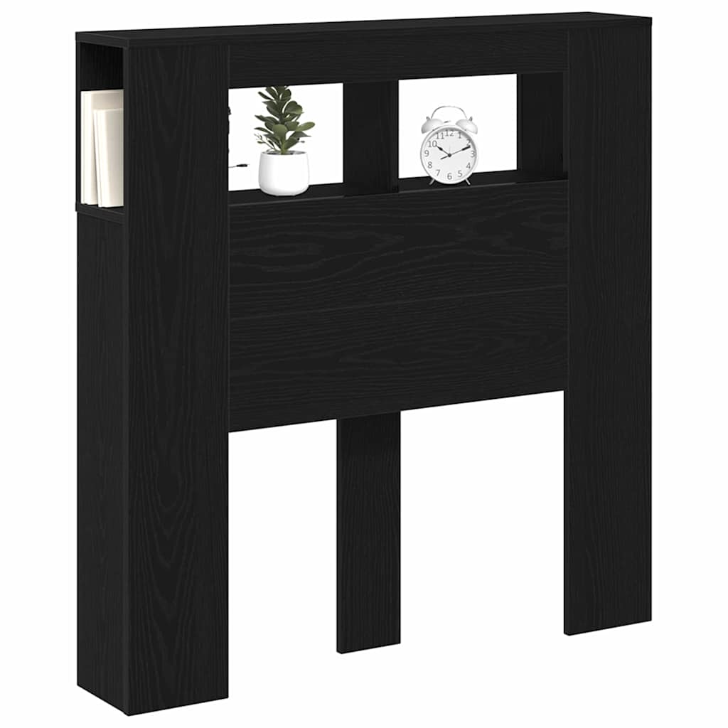 Tête de lit LED avec étagère Chêne noir 100 x 18,5 x 103,5 cm