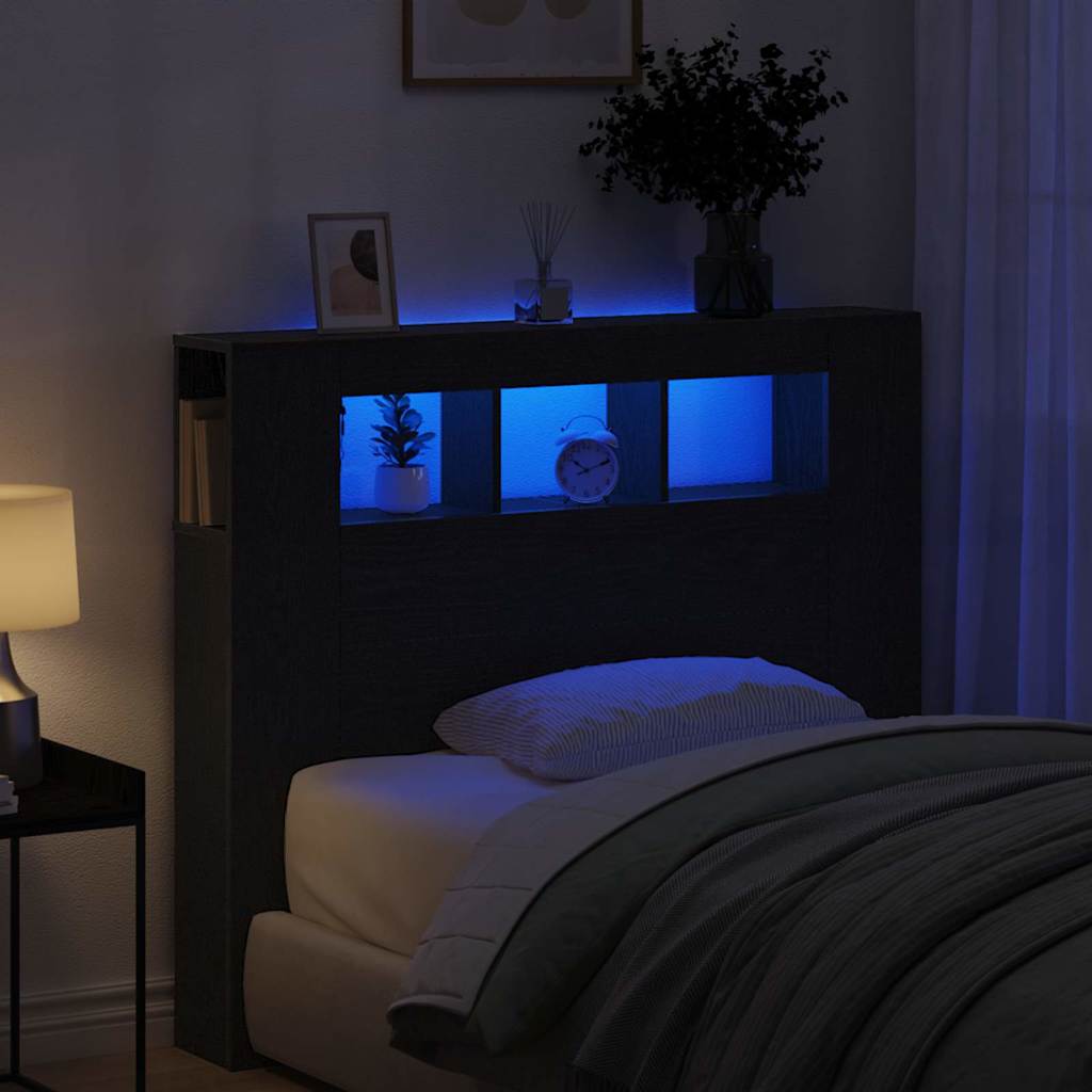 Tête de lit LED avec étagère Chêne noir 120 x 18,5 x 103,5 cm - XIOS
