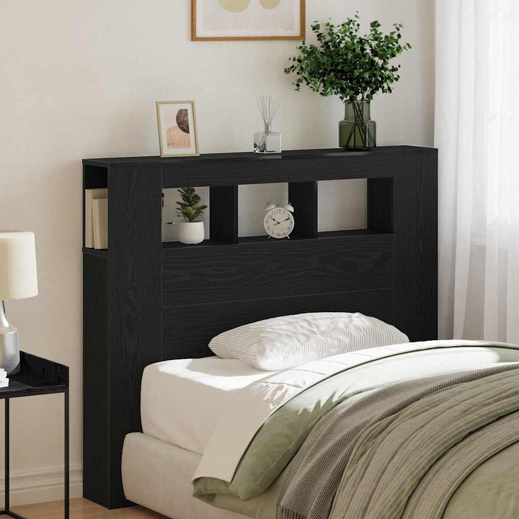 Tête de lit LED avec étagère Chêne noir 120 x 18,5 x 103,5 cm - XIOS