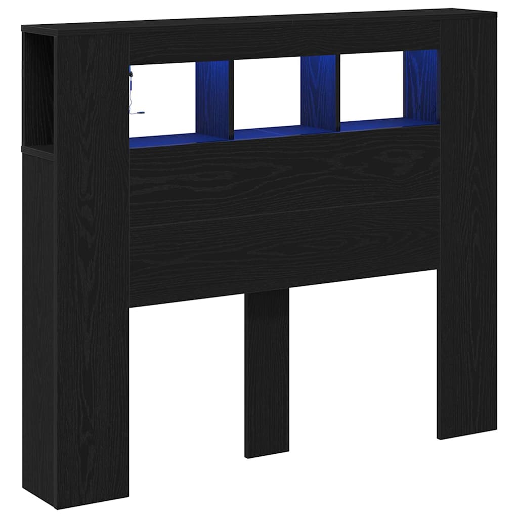 Tête de lit LED avec étagère Chêne noir 120 x 18,5 x 103,5 cm