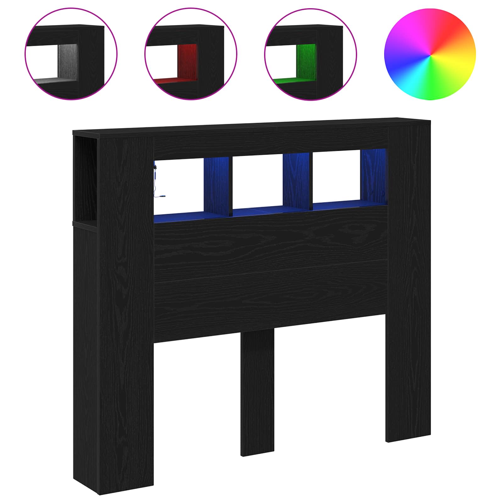Tête de lit LED avec étagère Chêne noir 120 x 18,5 x 103,5 cm - XIOS