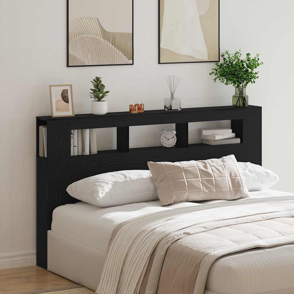 Tête de lit LED avec étagère Chêne noir 180 x 18,5 x 103,5 cm - XIOS