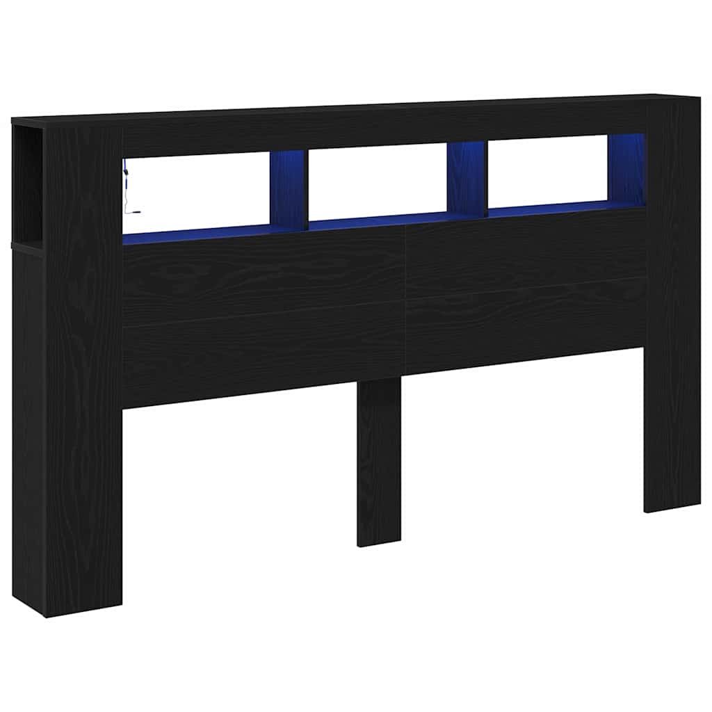 Tête de lit LED avec étagère Chêne noir 180 x 18,5 x 103,5 cm