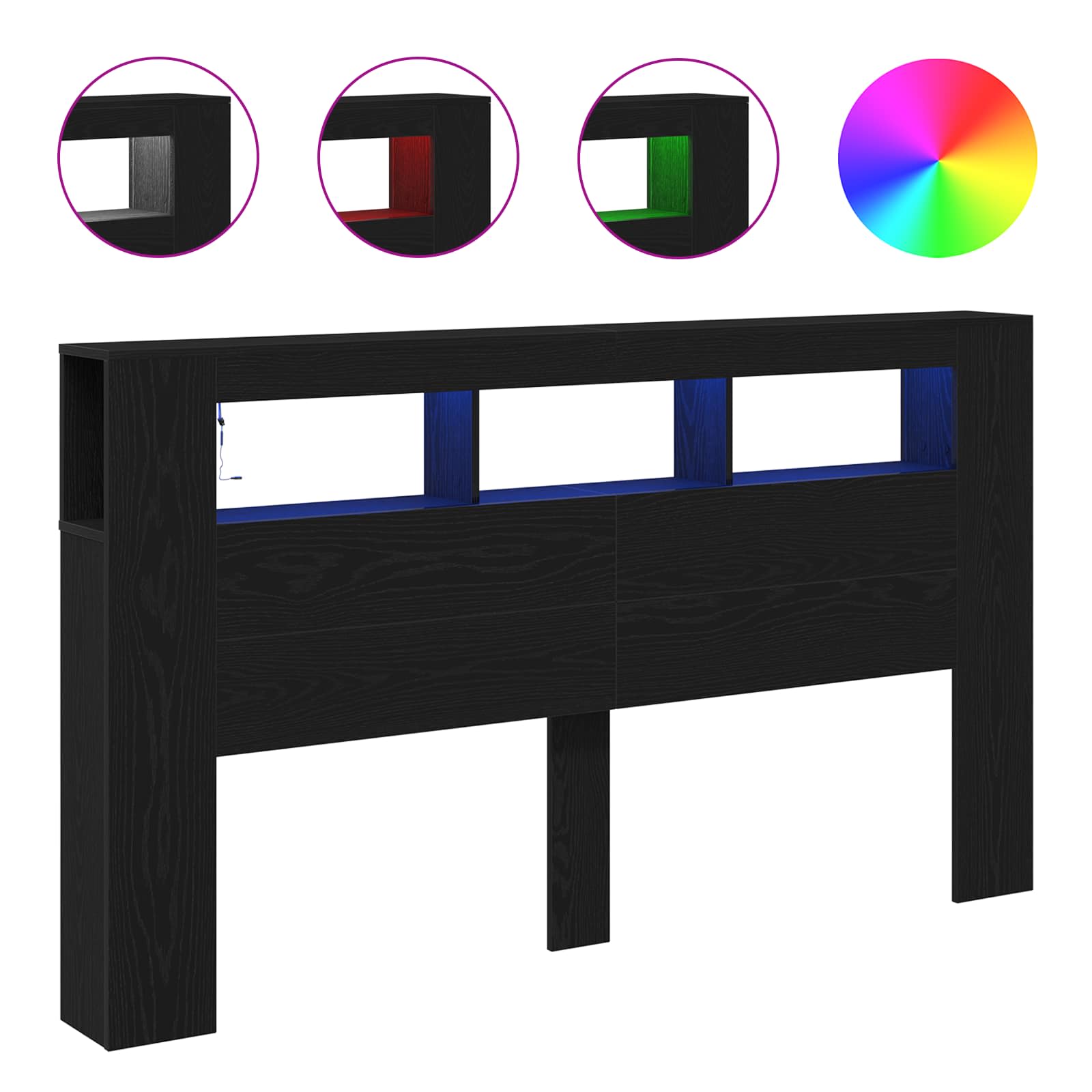 Tête de lit LED avec étagère Chêne noir 180 x 18,5 x 103,5 cm - XIOS