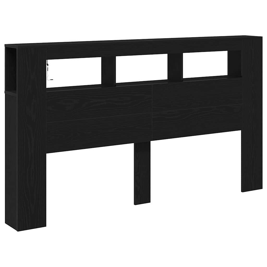 Tête de lit LED avec étagère Chêne noir 180 x 18,5 x 103,5 cm