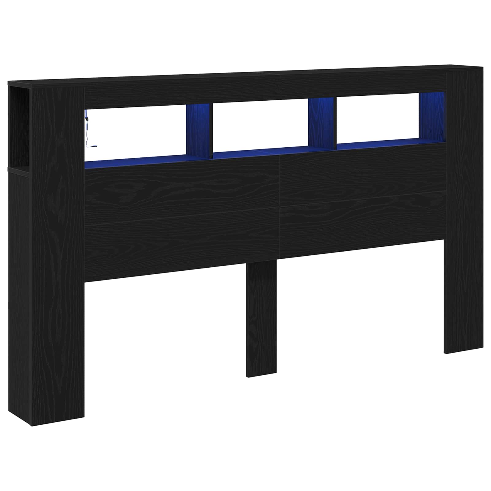 Tête de lit LED avec étagère Chêne noir 180 x 18,5 x 103,5 cm - XIOS