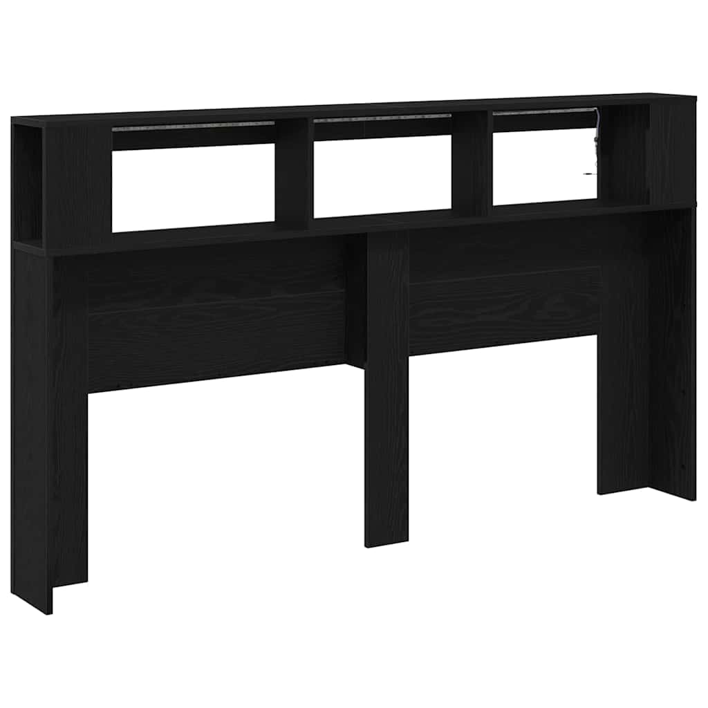 Tête de lit LED avec étagère Chêne noir 180 x 18,5 x 103,5 cm
