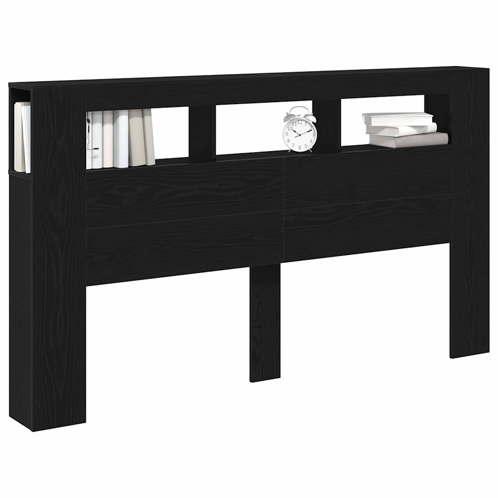 Tête de lit LED avec étagère Chêne noir 180 x 18,5 x 103,5 cm