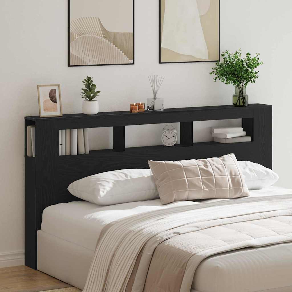 Tête de lit LED avec étagère Chêne noir 200 x 18,5 x 103,5 cm - XIOS
