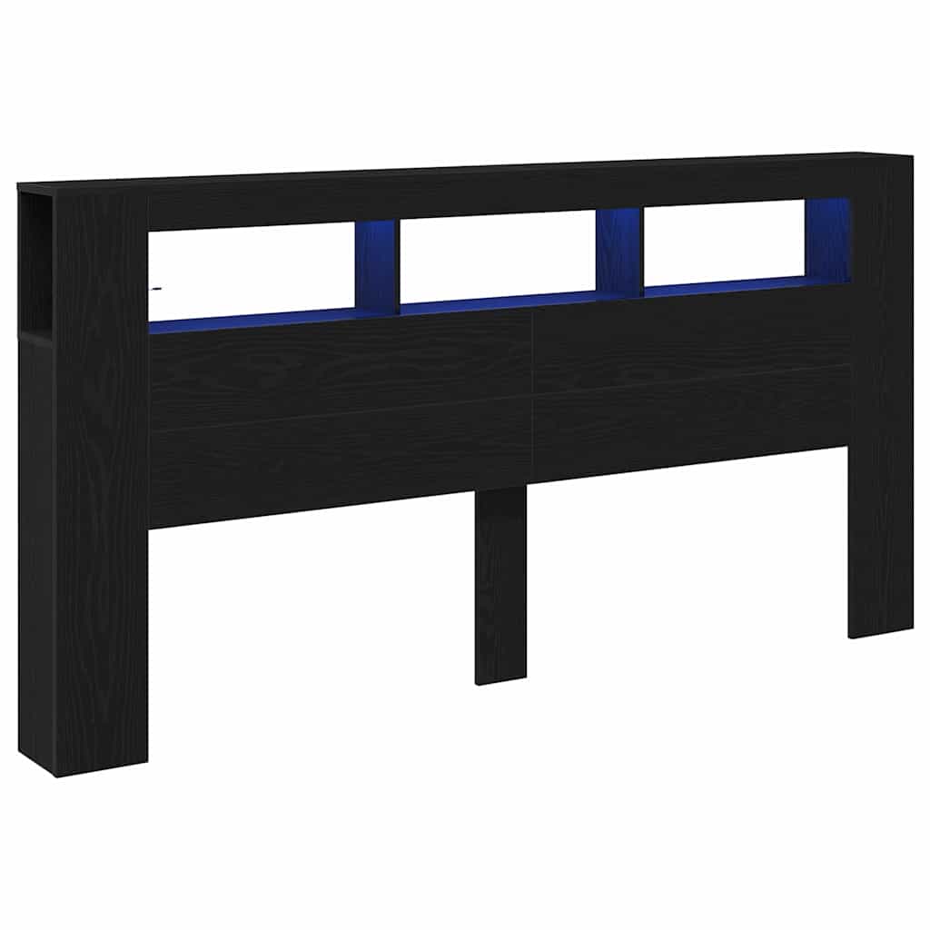 Tête de lit LED avec étagère Chêne noir 200 x 18,5 x 103,5 cm