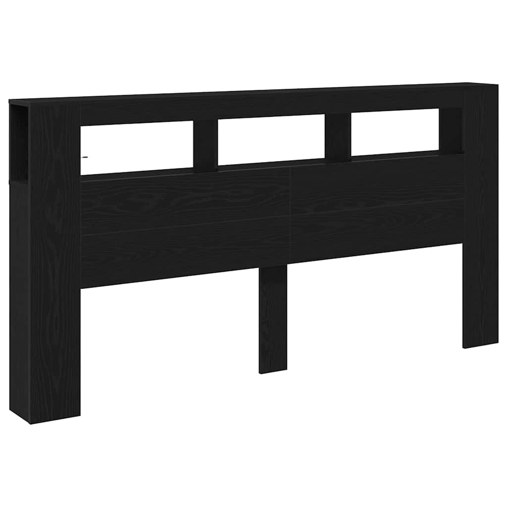 Tête de lit LED avec étagère Chêne noir 200 x 18,5 x 103,5 cm