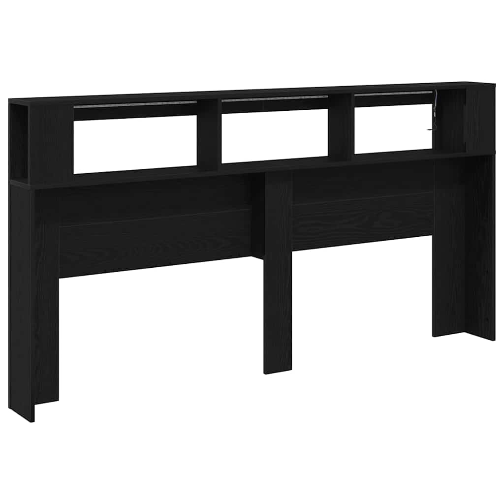 Tête de lit LED avec étagère Chêne noir 200 x 18,5 x 103,5 cm