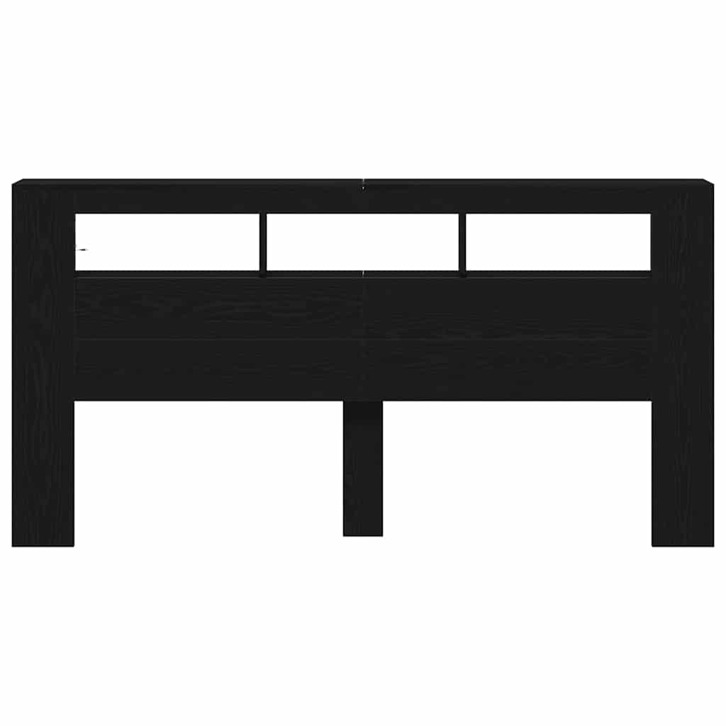 Tête de lit LED avec étagère Chêne noir 200 x 18,5 x 103,5 cm