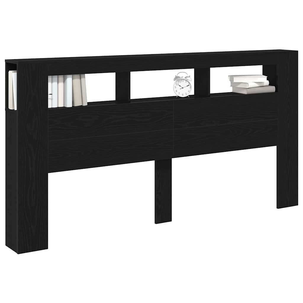 Tête de lit LED avec étagère Chêne noir 200 x 18,5 x 103,5 cm