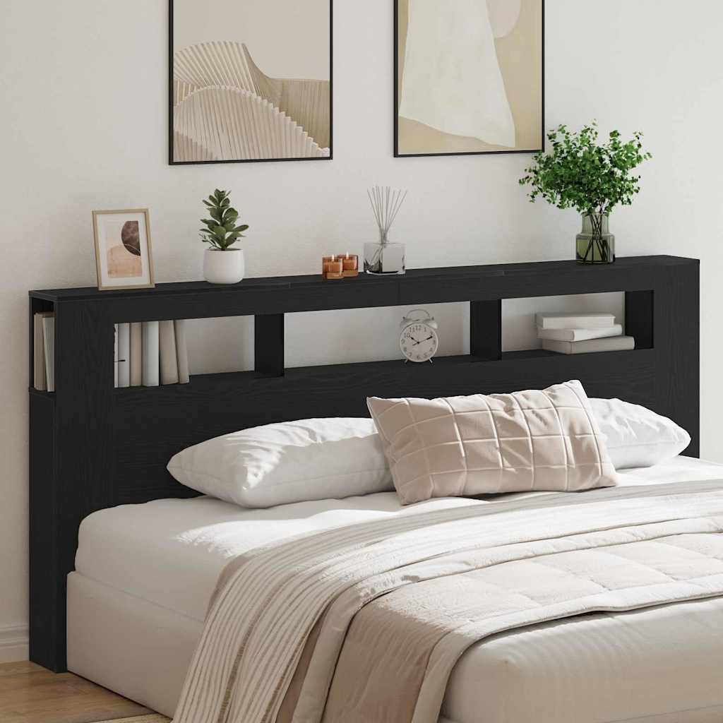 Tête de lit LED avec étagère Chêne noir 220 x 18,5 x 103,5 cm - XIOS