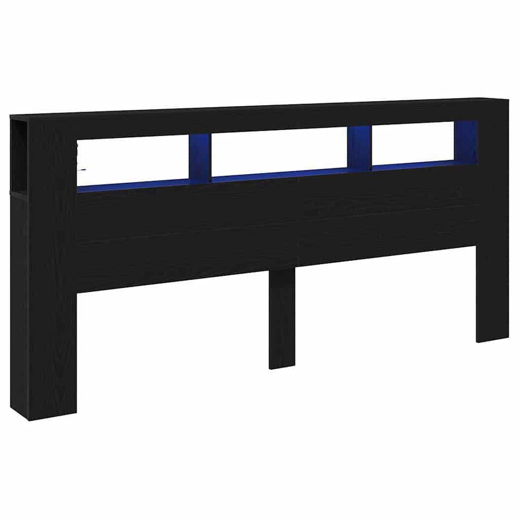 Tête de lit LED avec étagère Chêne noir 220 x 18,5 x 103,5 cm