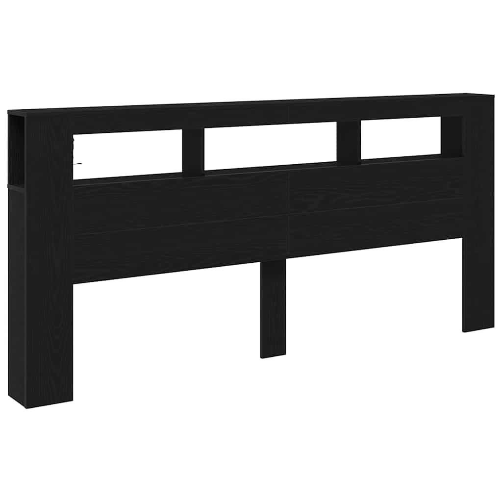 Tête de lit LED avec étagère Chêne noir 220 x 18,5 x 103,5 cm
