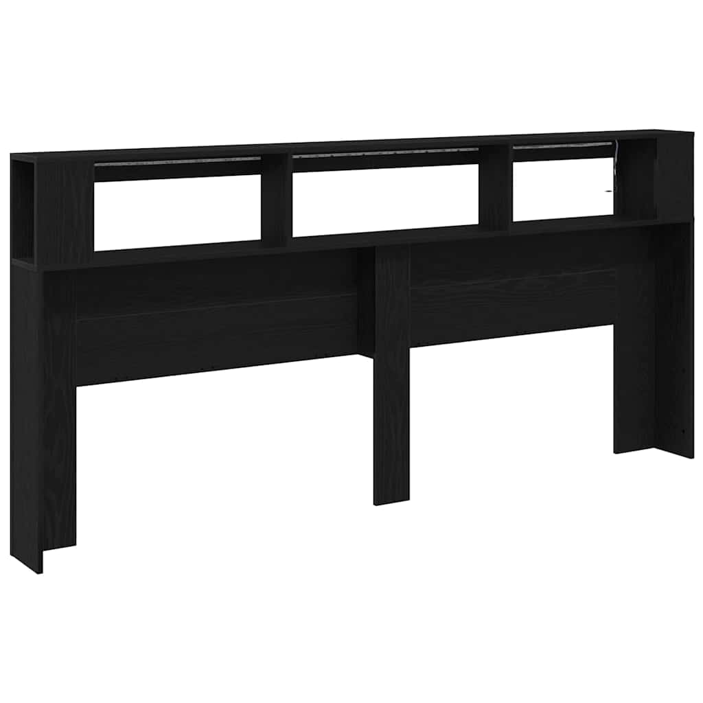 Tête de lit LED avec étagère Chêne noir 220 x 18,5 x 103,5 cm