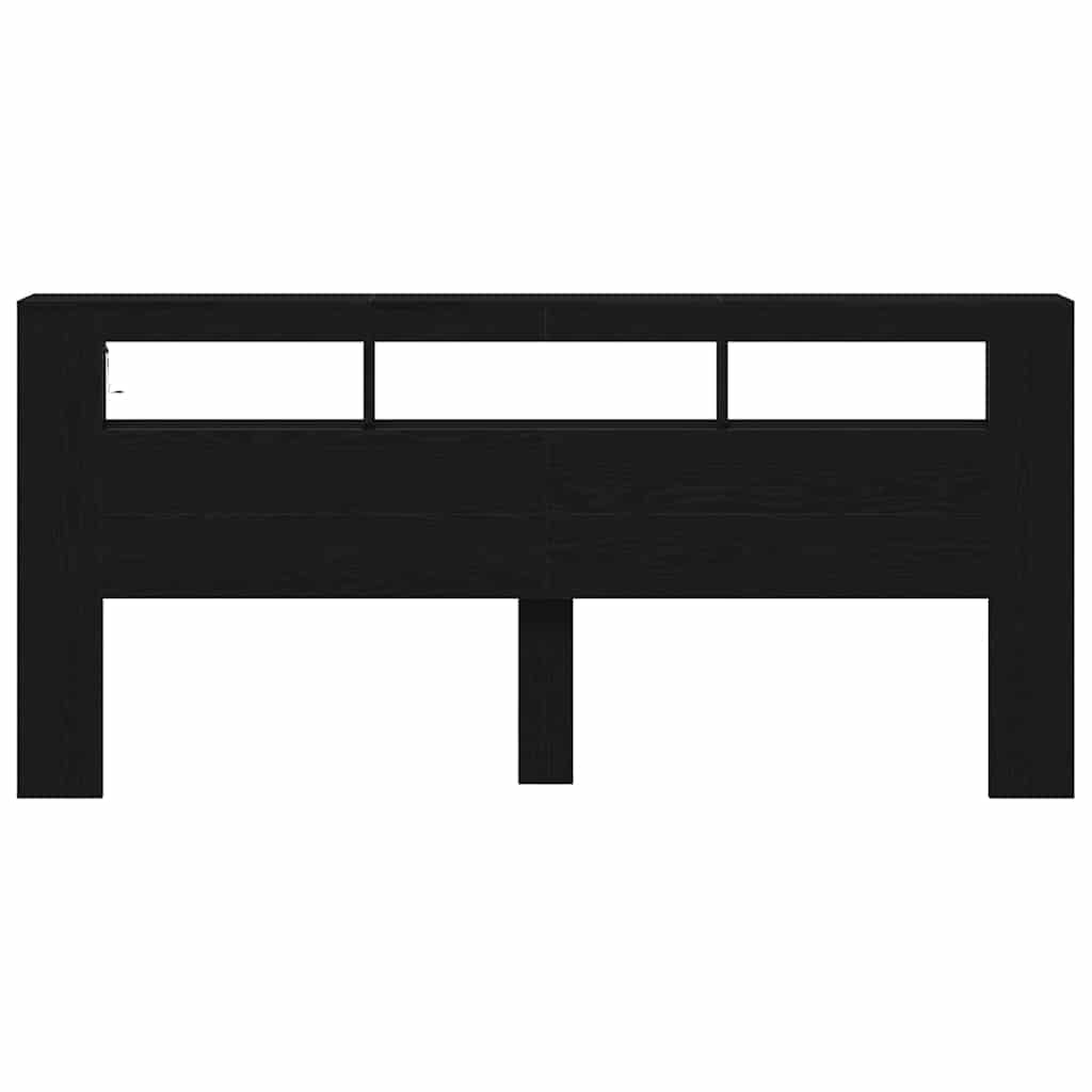 Tête de lit LED avec étagère Chêne noir 220 x 18,5 x 103,5 cm