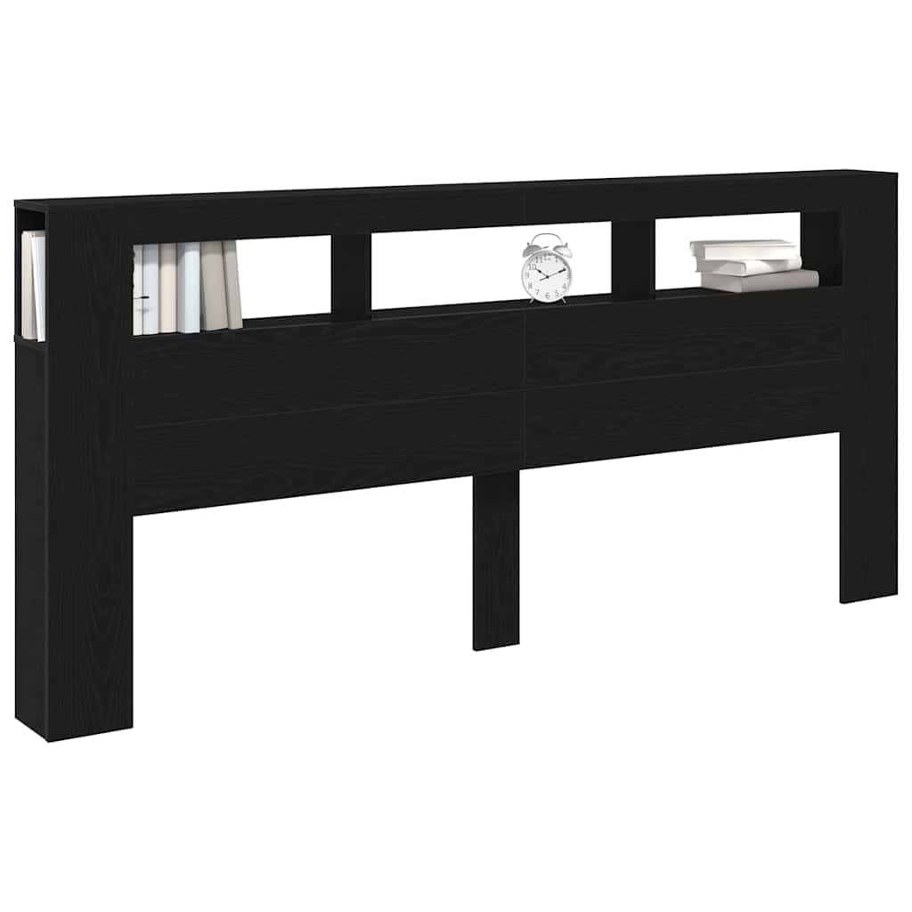 Tête de lit LED avec étagère Chêne noir 220 x 18,5 x 103,5 cm