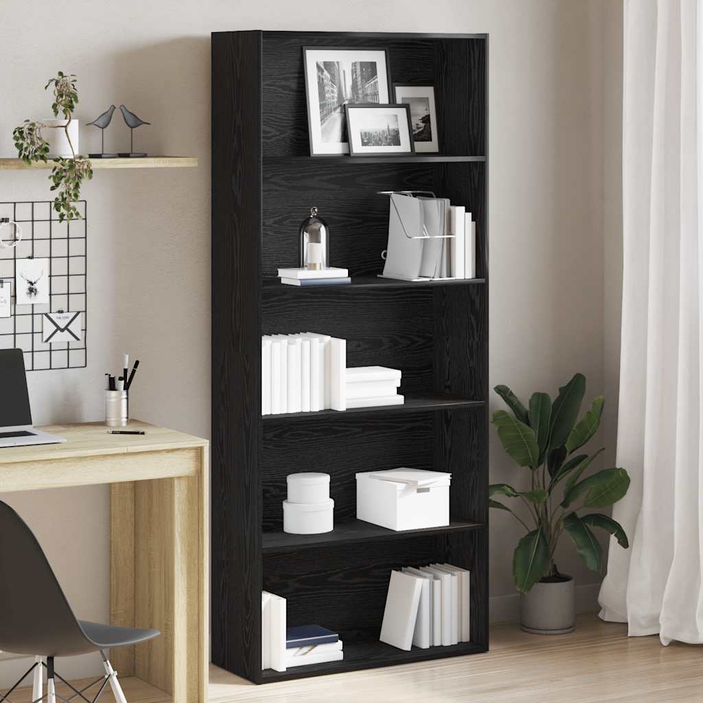 Bibliothèque en chêne noir 80x30x189 cm bois d'ingénierie - XIOS