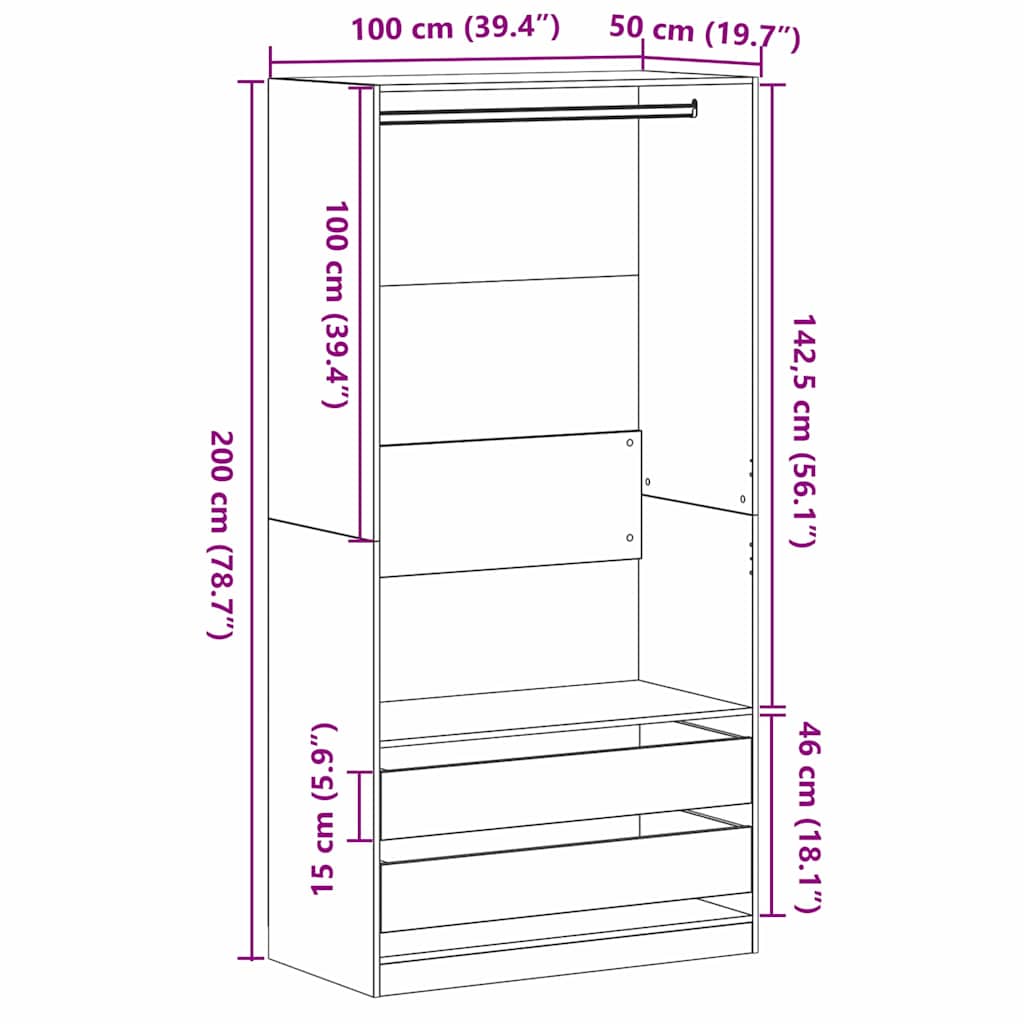 Armoire Chêne noir 100 x 50 x 200 cm Bois d'ingénierie - XIOS