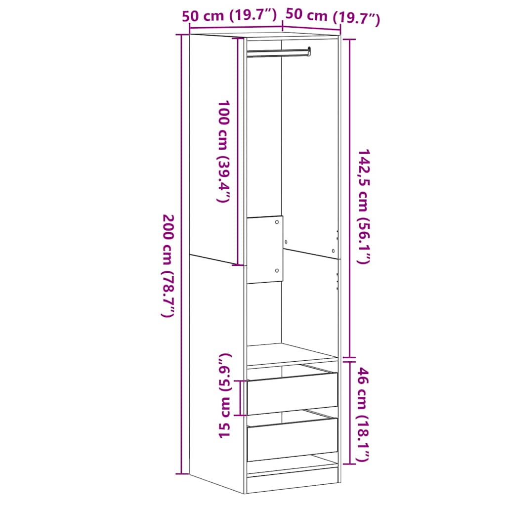 Armoire Chêne noir 50 x 50 x 200 cm Bois d'ingénierie - XIOS