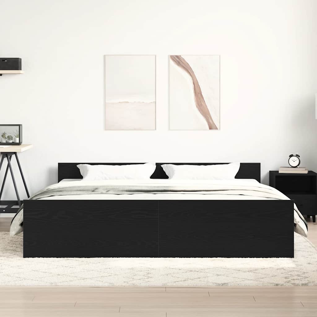 Cadre de lit sans matelas en chêne noir 200x200 cm bois d'ingénierie - XIOS