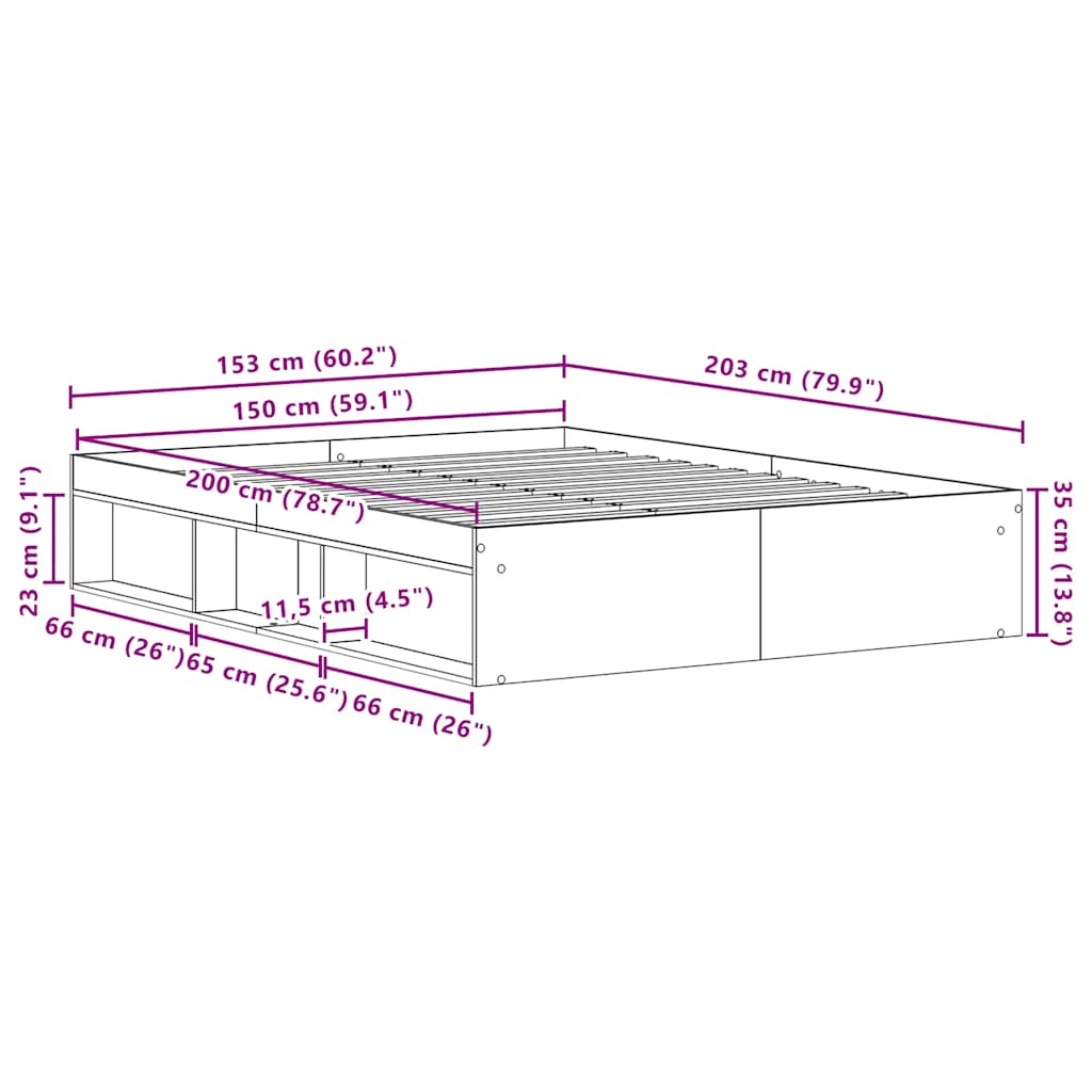 Cadre de lit sans matelas en bois ancien 150 x 200 cm bois d'ingénierie - XIOS
