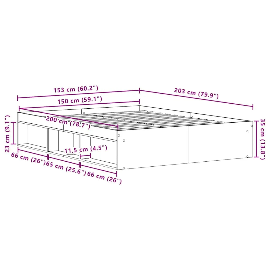 Cadre de lit sans matelas en bois ancien 150 x 200 cm bois d’ingénierie - XIOS