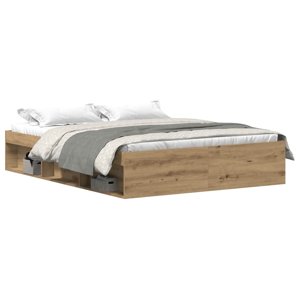 Cadre de lit sans matelas en chêne massif 150 x 200 cm bois d'ingénierie - XIOS