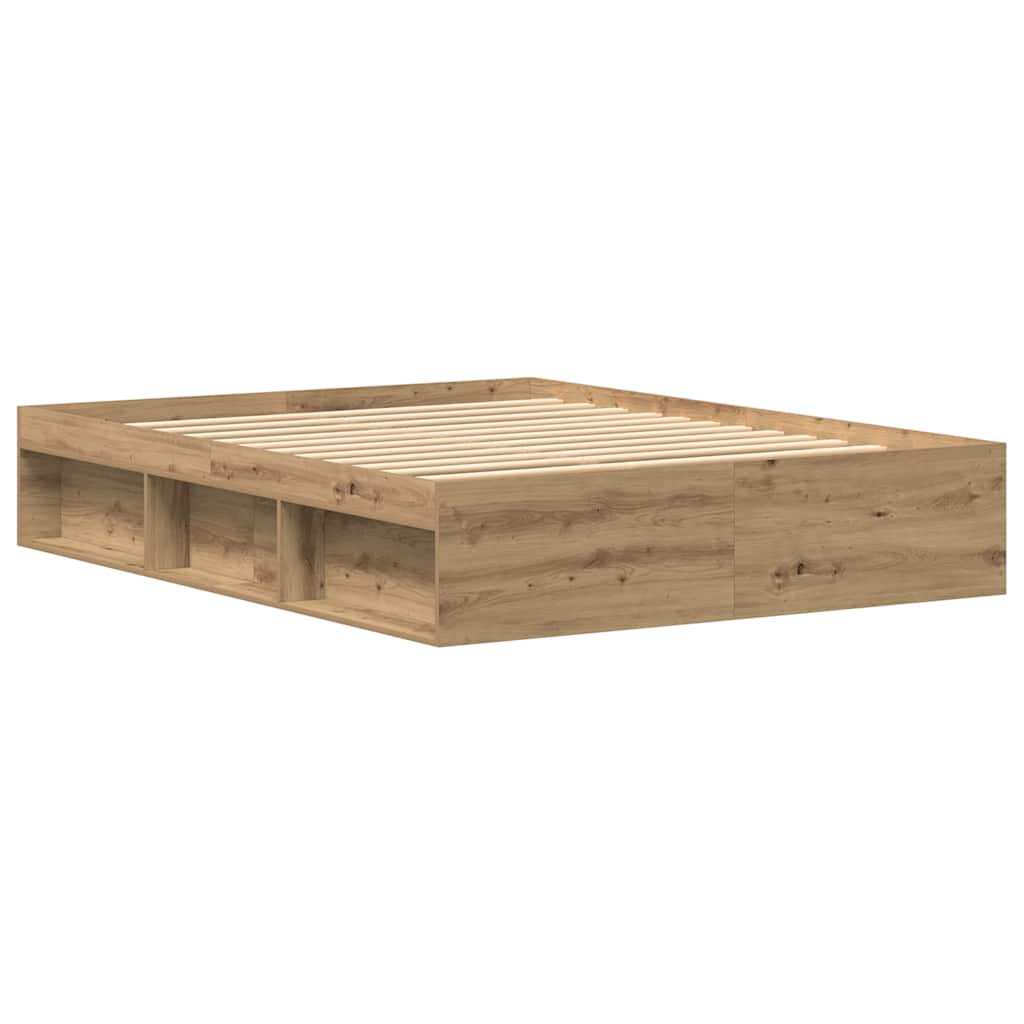 Cadre de lit sans matelas en chêne massif 150 x 200 cm bois d'ingénierie - XIOS