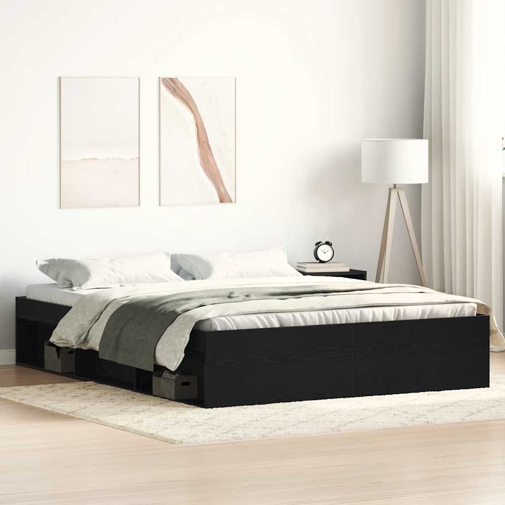 Cadre de lit sans matelas en chêne noir 150x200 cm bois d'ingénierie - XIOS