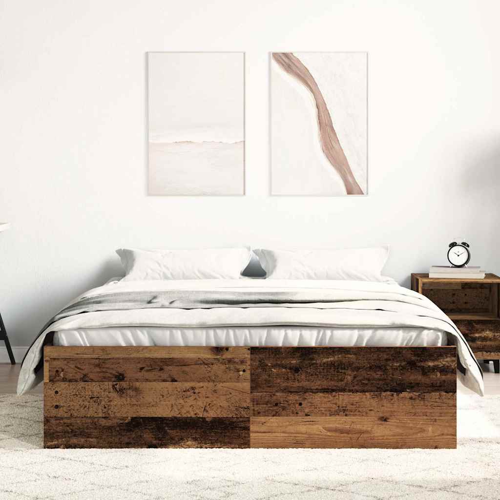 Cadre de lit sans matelas bois ancien 135 x 190 cm bois d'ingénierie