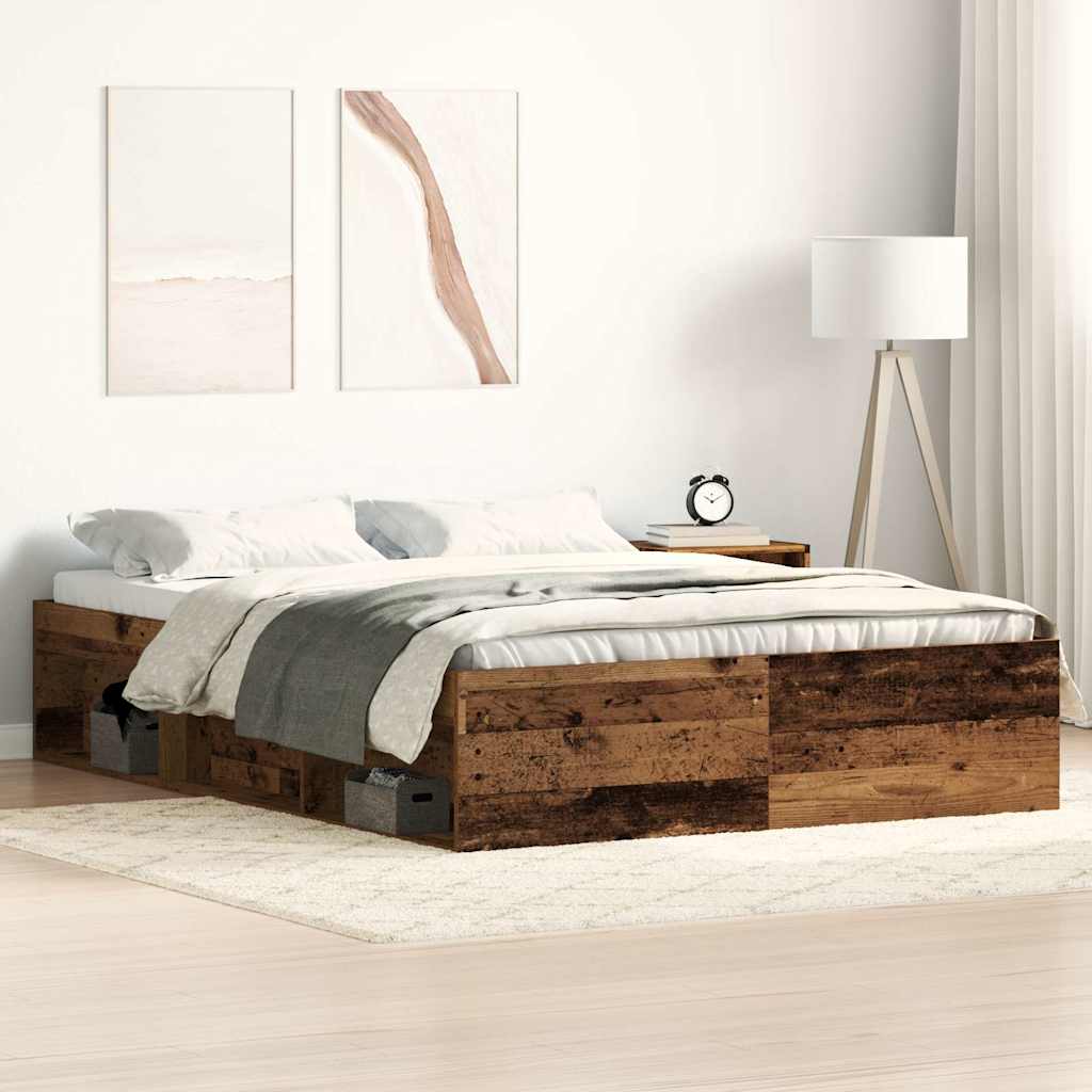 Cadre de lit sans matelas bois ancien 135 x 190 cm bois d'ingénierie
