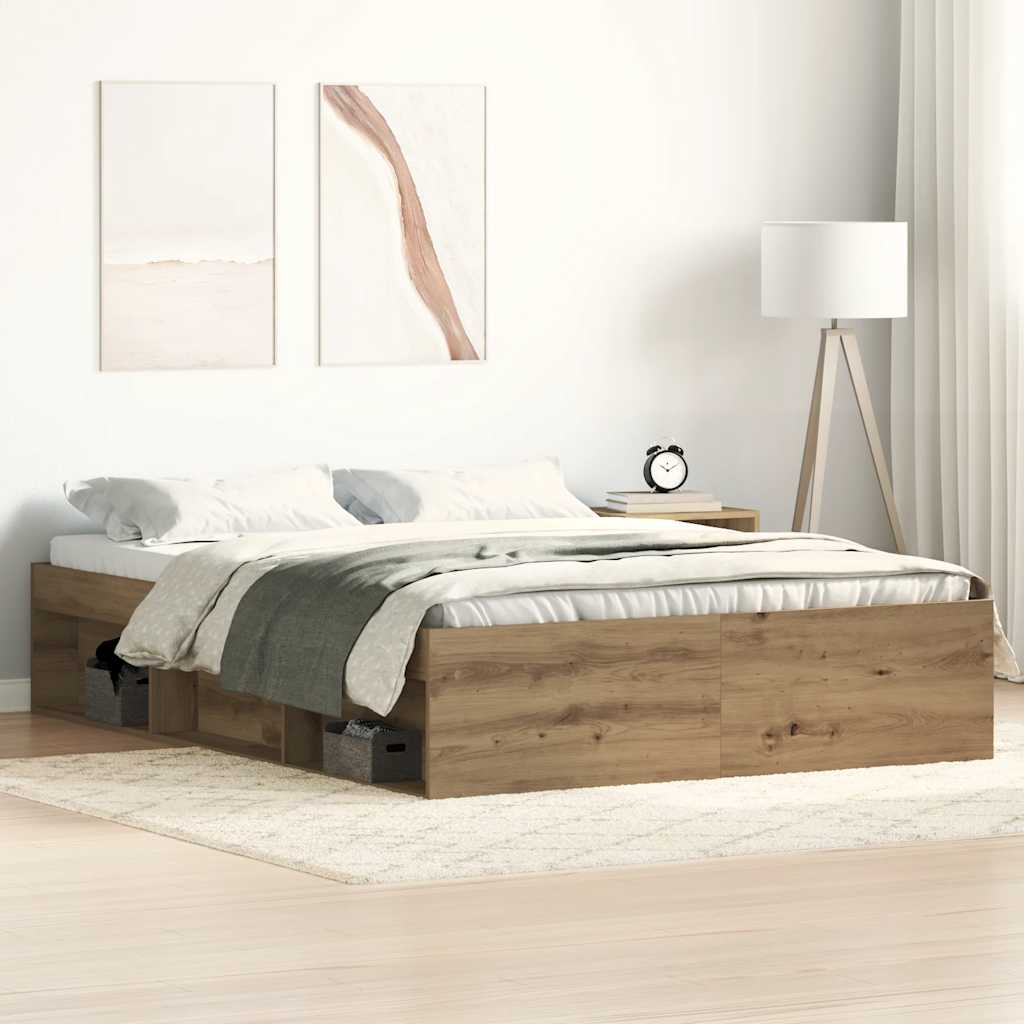 Cadre de lit sans matelas en chêne massif 135 x 190 cm bois d'ingénierie - XIOS
