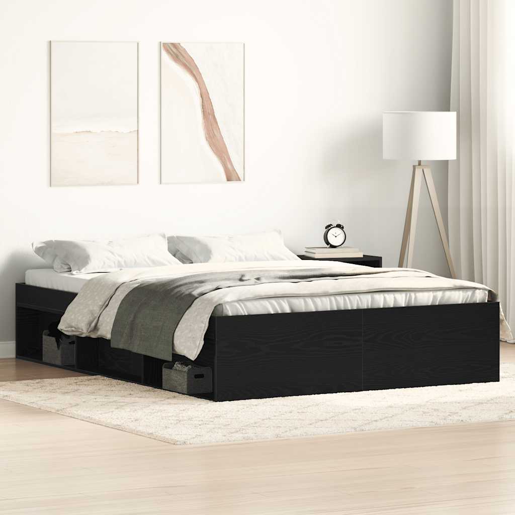 Cadre de lit sans matelas en chêne noir 135 x 190 cm bois d'ingénierie - XIOS