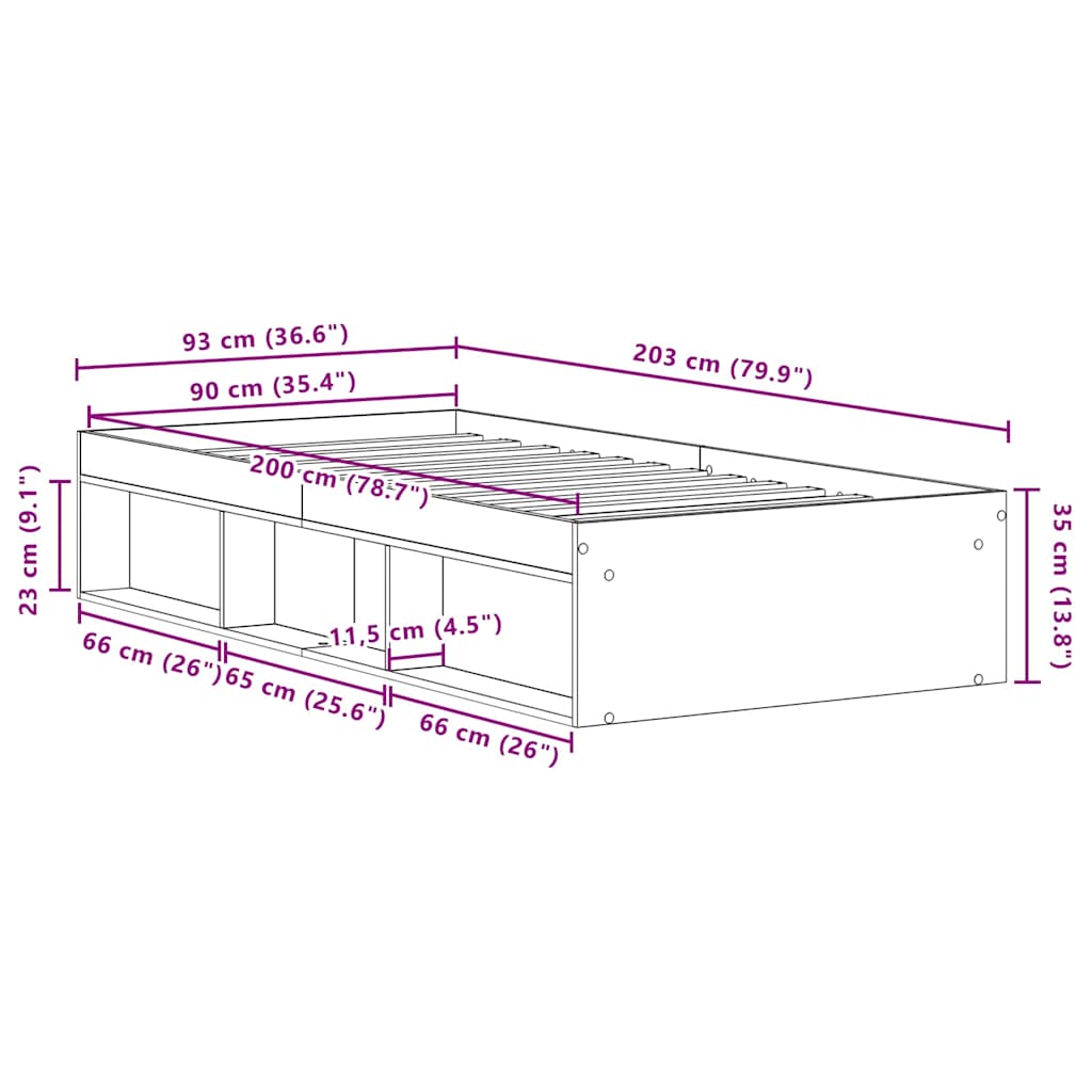 Cadre de lit sans matelas en chêne noir 90x200 cm bois d'ingénierie - XIOS