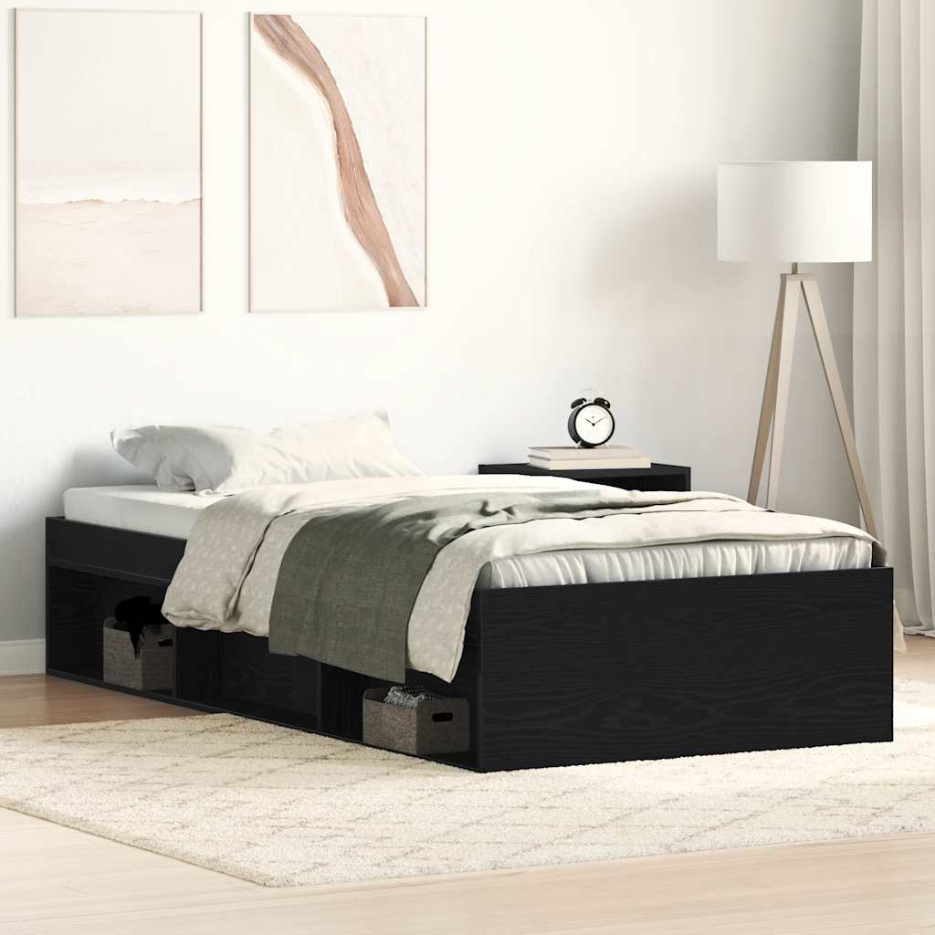 Cadre de lit sans matelas en chêne noir 90x200 cm bois d'ingénierie - XIOS
