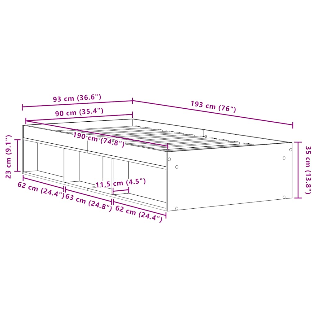 Cadre de lit sans matelas en chêne noir 90x190 cm bois d'ingénierie - XIOS