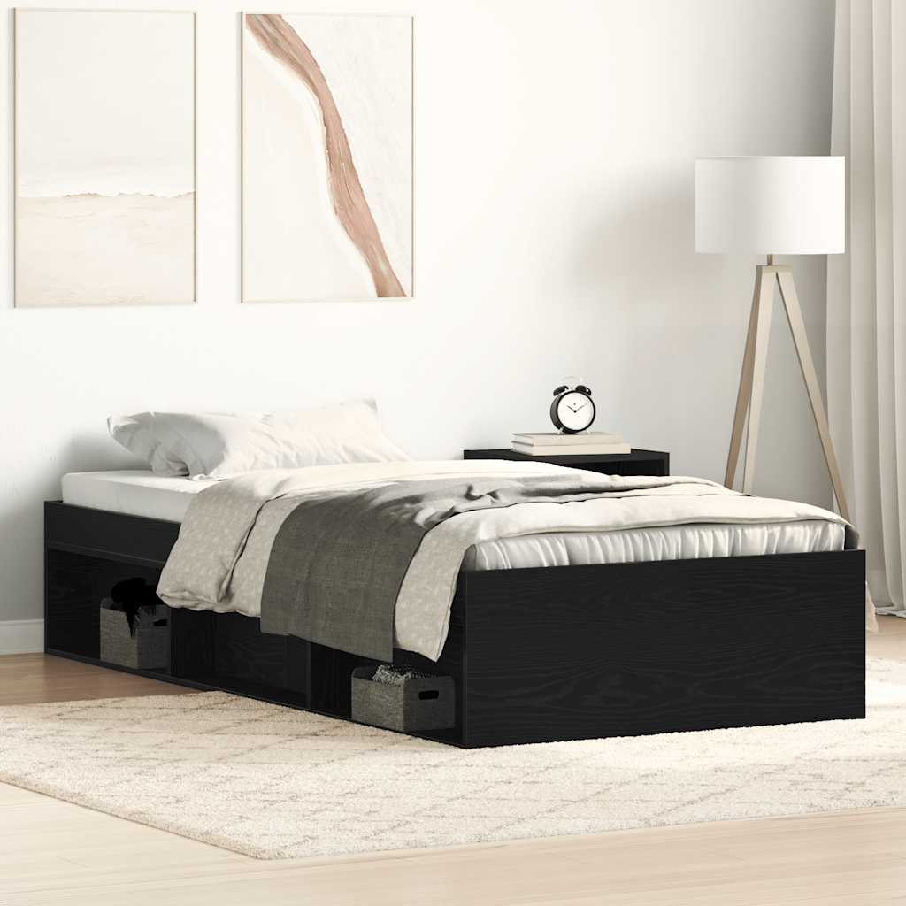 Cadre de lit sans matelas en chêne noir 90x190 cm bois d'ingénierie - XIOS