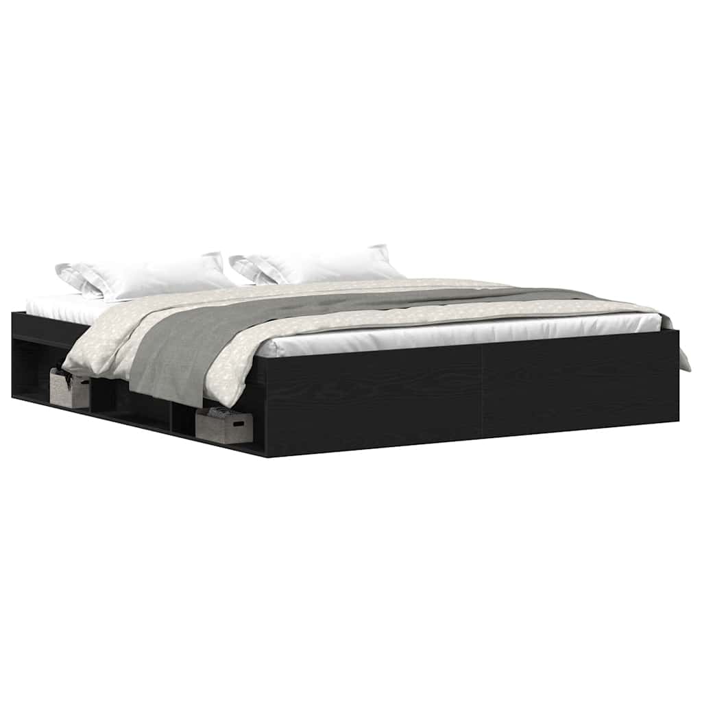 Cadre de lit sans matelas en chêne noir 200x200 cm bois d'ingénierie - XIOS