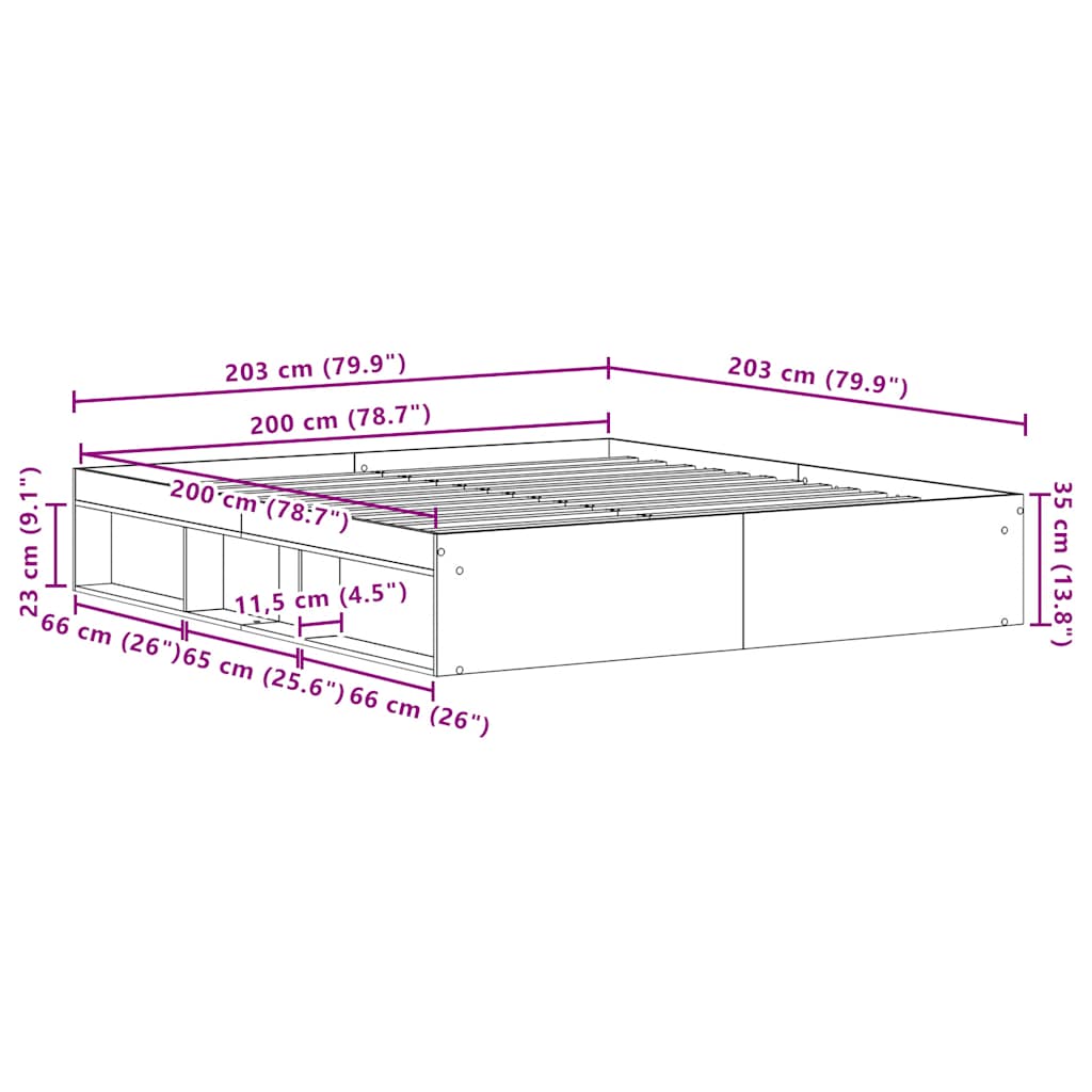 Cadre de lit sans matelas en chêne noir 200x200 cm bois d'ingénierie - XIOS