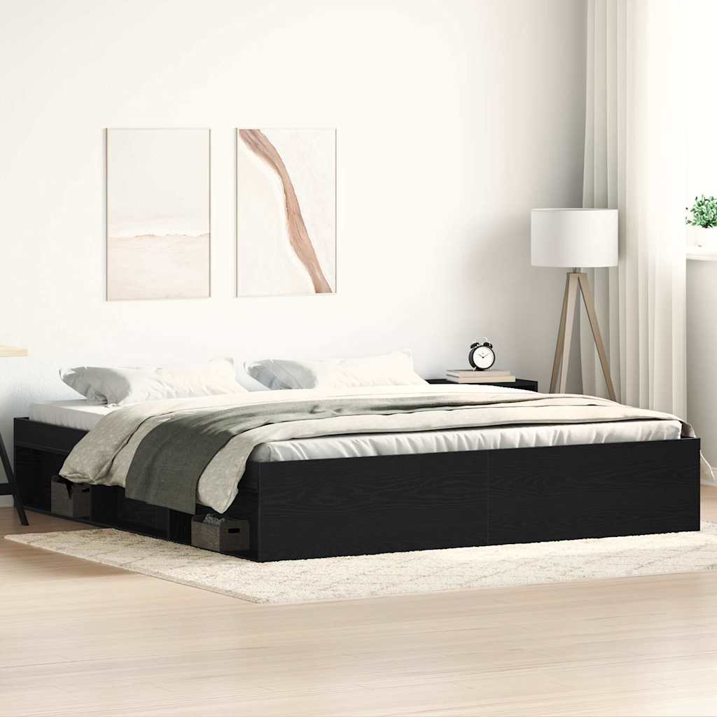 Cadre de lit sans matelas en chêne noir 200x200 cm bois d'ingénierie - XIOS
