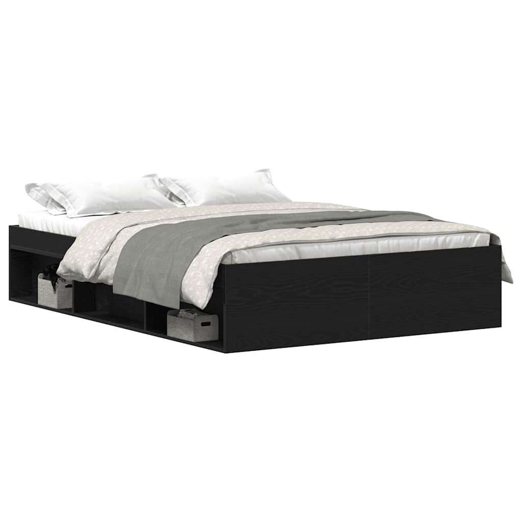 Cadre de lit sans matelas chêne noir 140 x 190 cm bois d'ingénierie